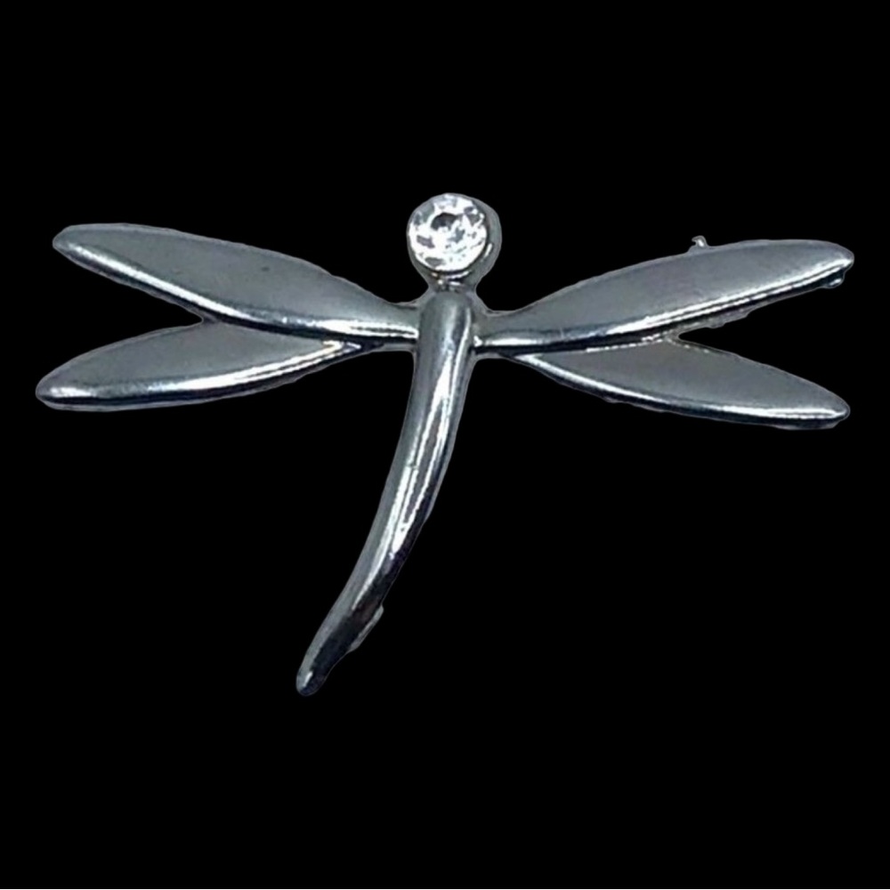 Dragonfly Brooch Silver Tone Rhinestone Accent